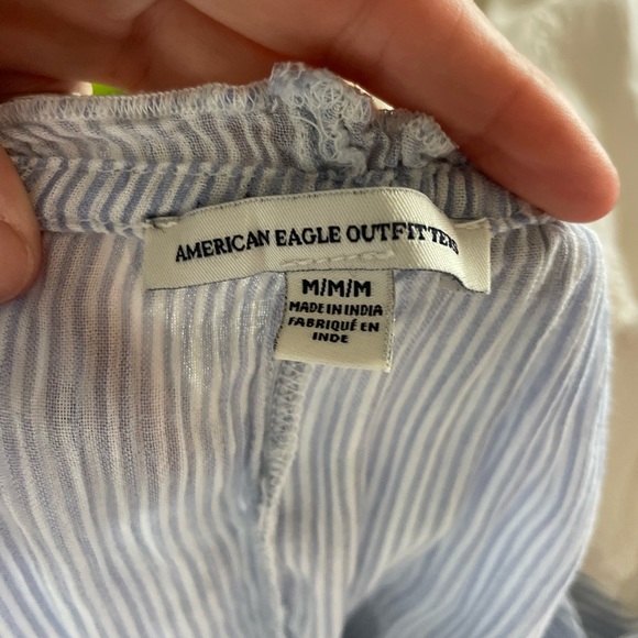 American Eagle coastal boho striped top with lace and tassel ties M blue - Picture 8 of 8